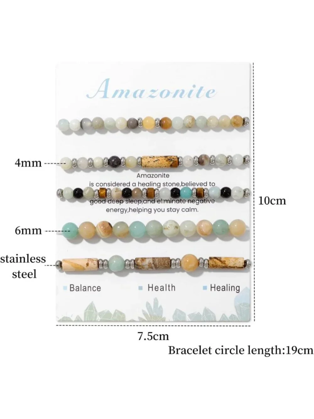 5Pcs Stackable Natural Stone Crystal Bracelets Set for Women - Healing Gemstone